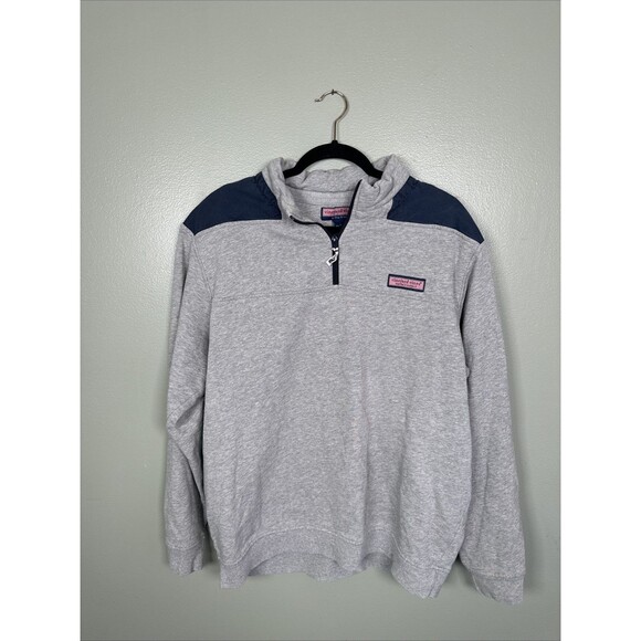 Vineyard Vines Collegiate Quarter Zip Gray With Navy Sweatshirt Men's Size Large - Picture 1 of 9